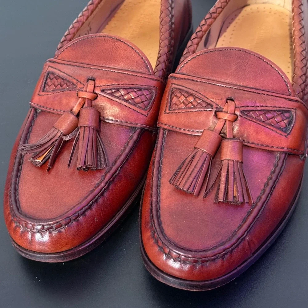 Allen Edmonds Maxfield Tassel Loafers Mens 7 D Woven Braided Leather 47716